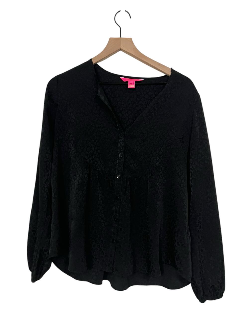 Lilly Pulitzer Womens Black Onyx Leopard Print Jaquard Blouse Size Small